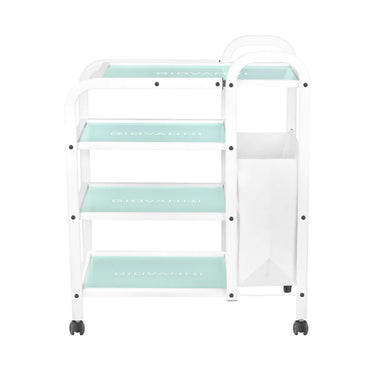 Cosmetic trolley with wheels, glass panels and towel bag - practical storage in a stylish design
