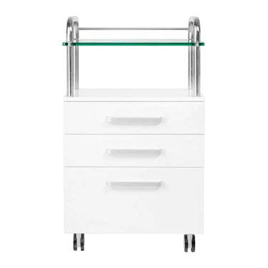 Cosmetic trolley on wheels with 3 drawers and a glass table top - Practical and elegant