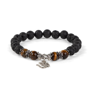 Tidløst yoga armbånd – lavasten og tigerøje med sølv OM vedhæng | mala design
