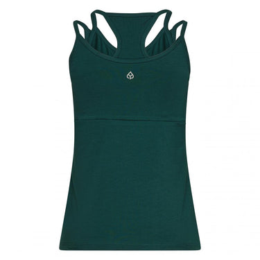 Yoga spaghetti top i mørkegrøn – sporty og elegant med racerback og bh