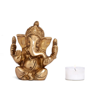 Ganesha-statue i messing - håndlaget lykkebringer