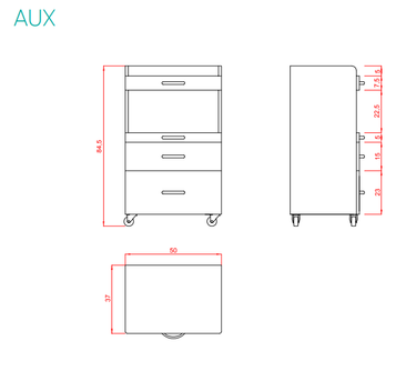 Trolley table AUX with 3 drawers and pull-out tray