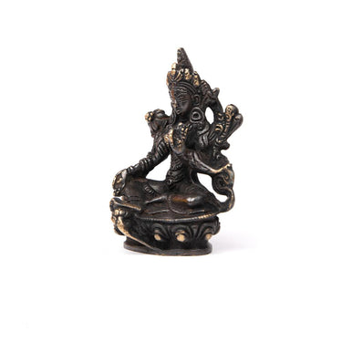 Green Tara statue in black brass - handmade Buddhist figure